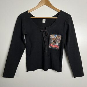 Vintage 1996 Bike Week 90s Daytona Biker Chick Long Sleeve Crop Lace Up Top S/M